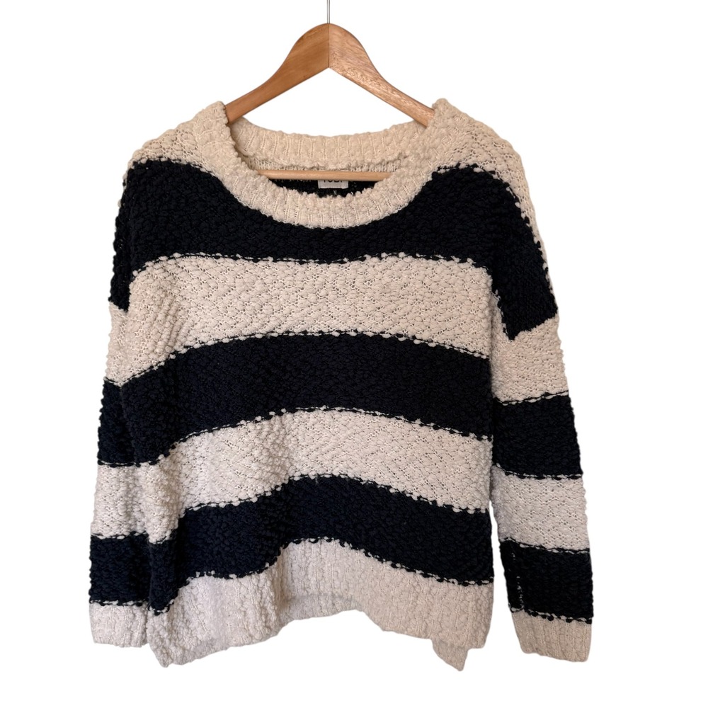 TOBI Striped Textured Knit Sweater Navy Cream Women's Size‎ M